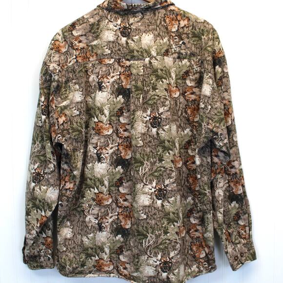North River Mens XL Flannel Shirt Deer Woodland Camo Long Sleeve Brown Green - Picture 2 of 9